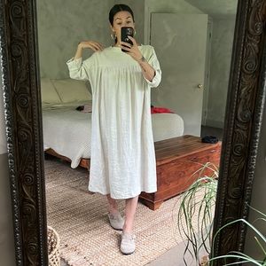 Minimalist Flowy Beige Linen Midi Dress S/M